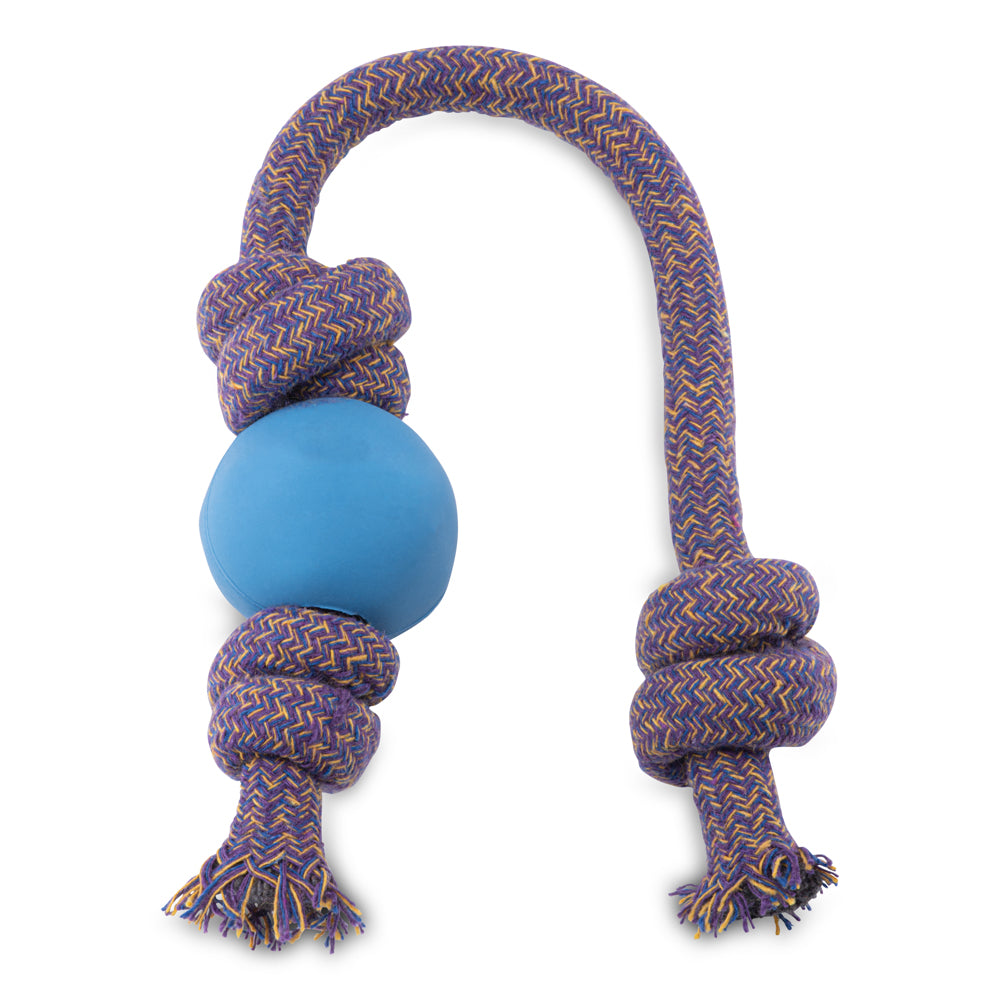 Blue Happy Town Pets Natural rubber Ball on a cotton rope (6631115128993)
